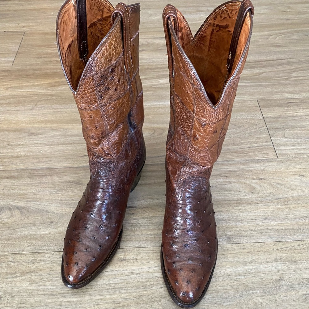 Nocona Full Quill Brown Ostrich Cowboy Boots